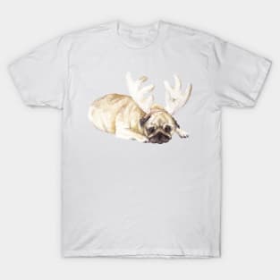 Holiday Pug in Antlers T-Shirt